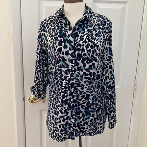 Talbots navy, white , & blue leopard tunic
